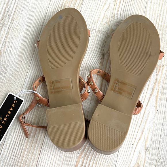 Charles Albert Cassie Studded Block Heel Sandals | Brown Size 8 - Picture 7 of 8